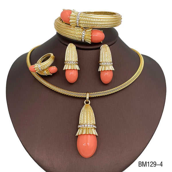 Conjunto de joyería italiana de lujo con colgante de ópalo rojo para mujer, regalo de boda.