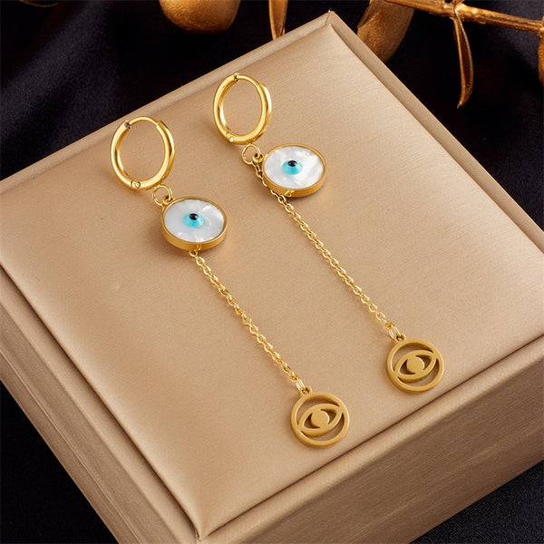 316L Stainless Steel Round Eyes Long Pendant Tassel Earrings For Women