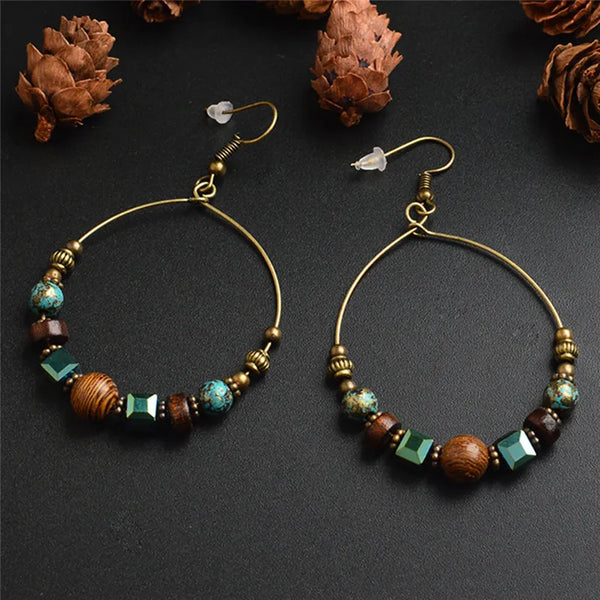 Pendientes étnicos bohemios grandes y redondos para mujer
