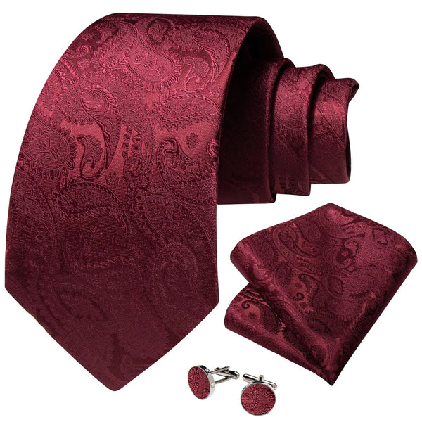 Corbatas de lujo para hombre con estampado de cachemira roja, tejido jacquard de seda, 8 cm, para bodas y fiestas