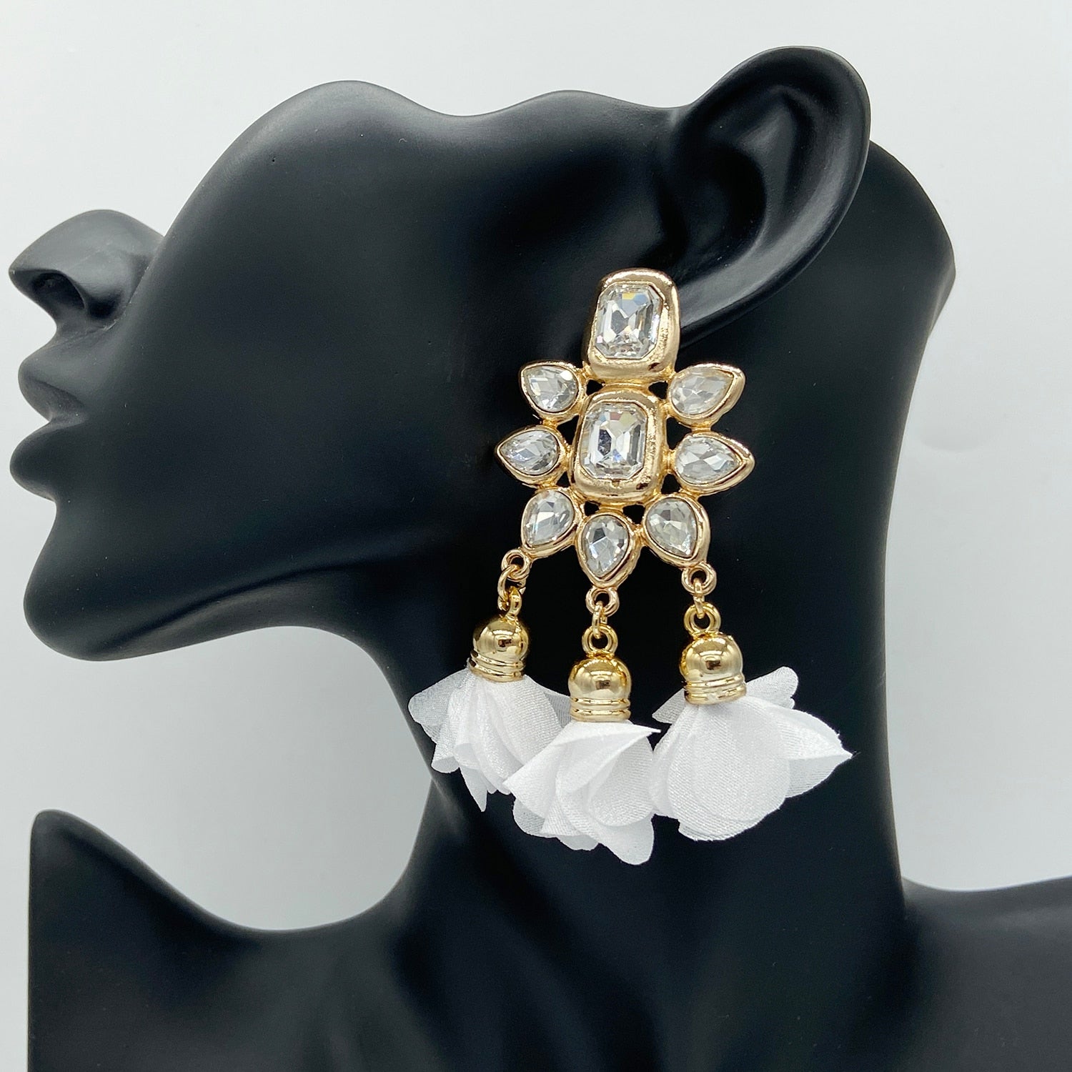 New Design Colorful Crystal Flower Tassel Earrings Statement Drop Dangle Earring for Women