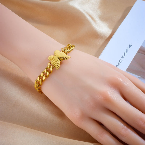 316L Stainless Steel Gold Color Butterfly Star Charm Bracelet For Women