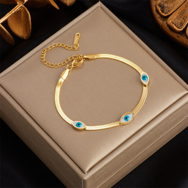 316L Stainless Steel Blue Eye Charm Bracelet for Women