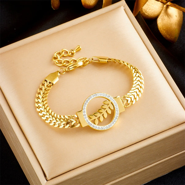 316L Stainless Steel Round Hollow Leaves Bracelet For Women