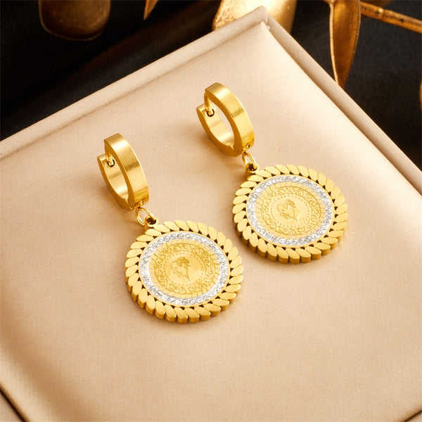 316L Stainless Steel Round Portrait Charm Earrings For Women