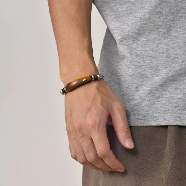 Mens Natural Stone Bracelets, Waterproof Stainless Steel Wheat Chain Wristband Gifts