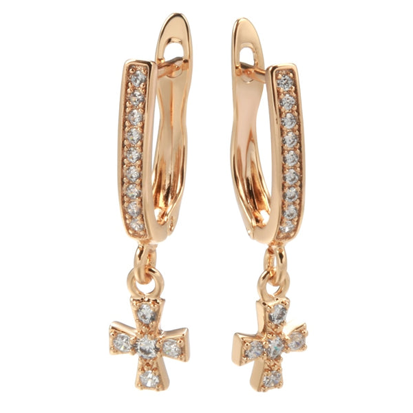 Luxury Full White Zircon Cross Pendant Earrings