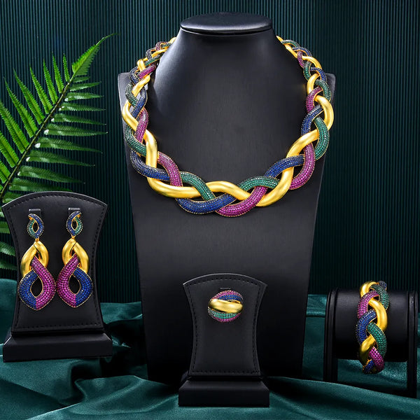 Luxury Gorgeous 4PC Necklace Bracelet Earrings Ring For Women