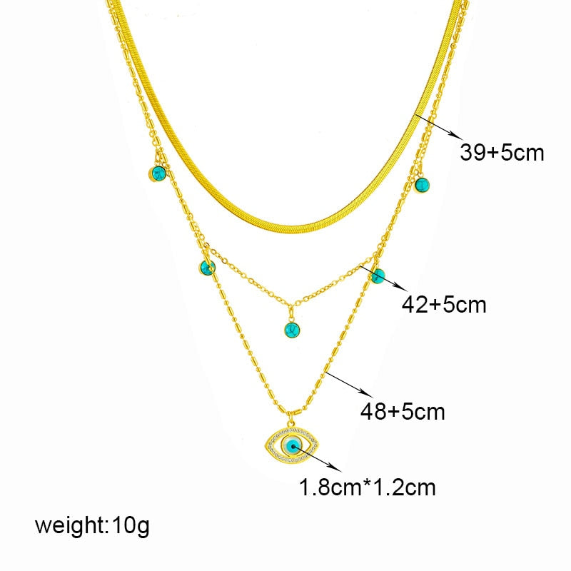 316L Stainless Steel Butterfly Moon Lock Blue Eyes Pendant Necklace For Women