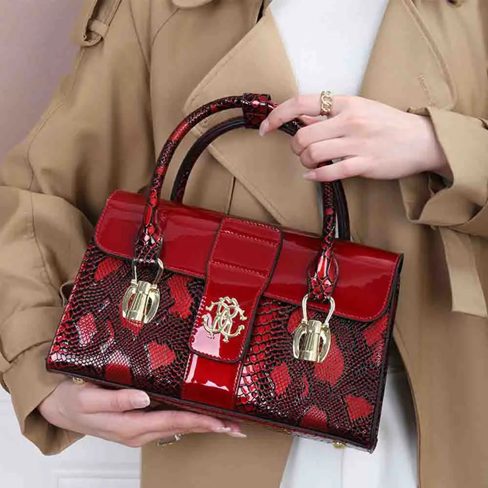 Luxury Women Tote Bag High Quality Patent Leather Purses Chic Ladies Snake Skin Handbag