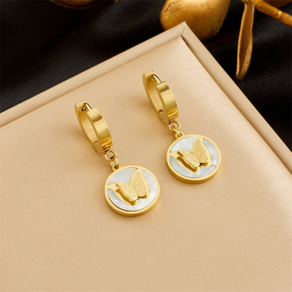 316L Stainless Steel Round Butterfly Charm Earrings For Women