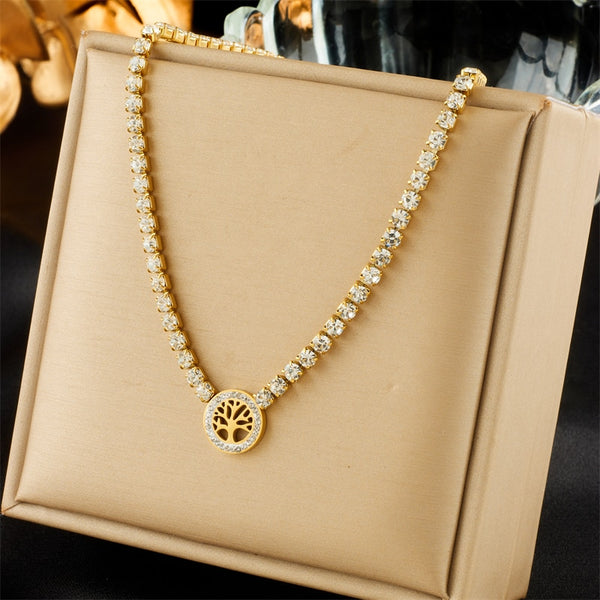316L Stainless Steel Circular Tree Pendant Necklace For Women
