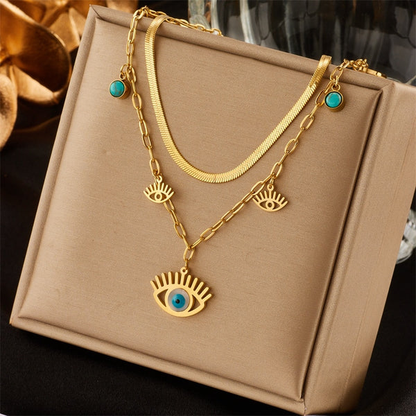 316L Stainless Steel Blue Eye Shape Pendant Necklace For Women