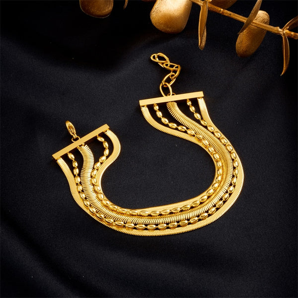 316L Stainless Steel Gold Color Multilayer 5in1 Chains Bracelet For Women