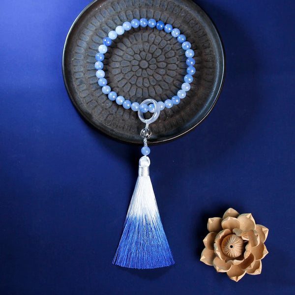Muslim Tasbih Jewelry 33 Blue Amazon Stone bracelets 8mm with tassels,Prayer Blessing Bracelet