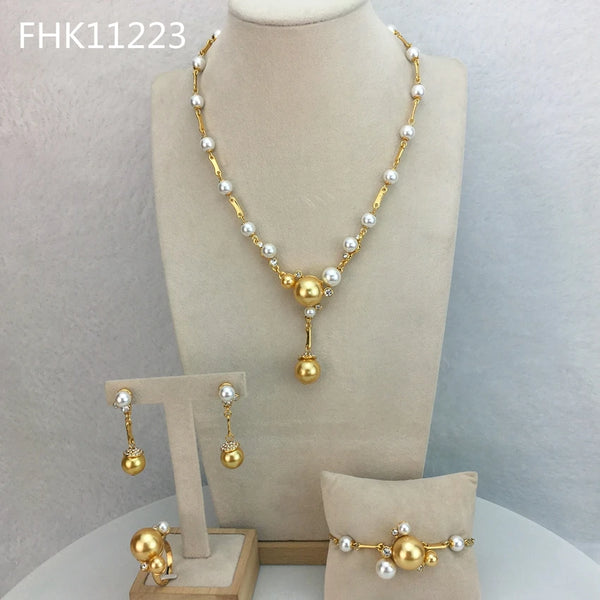 Conjuntos de joyería fina de lujo de Dubái con collar de perlas para mujer