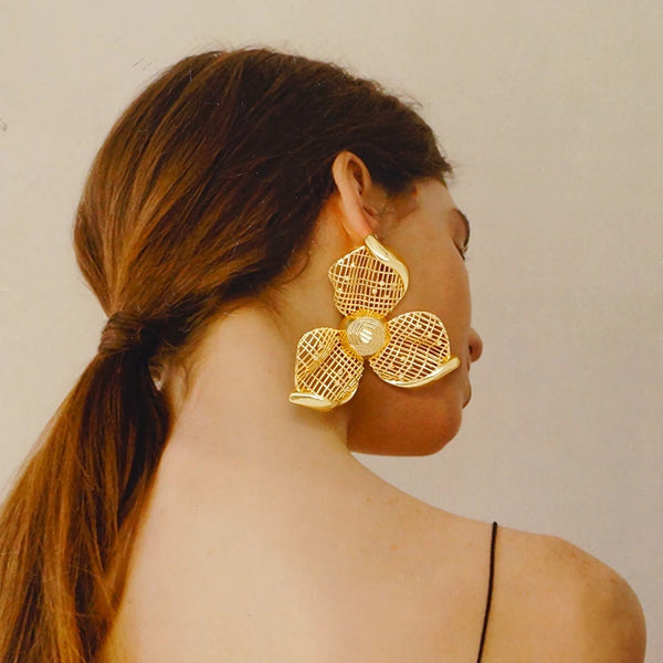 Fine Yellow Flower Petal Drop Earrings Dangle Earrings Copper Hoop Earrings