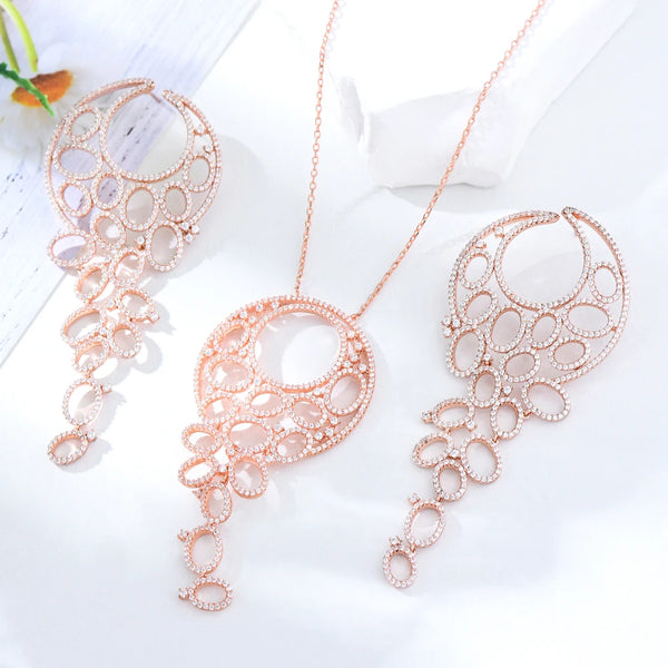 Gorgeous Luxury Shing Charm DIY Necklace Earrings Jewelry Sets High Quality Cubic Zircon Party Show Gift