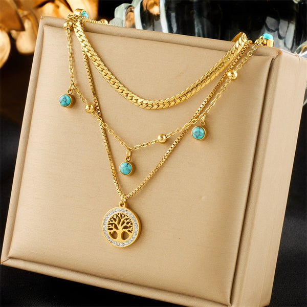 316L Stainless Steel Round Tree Pendant Necklace For Women