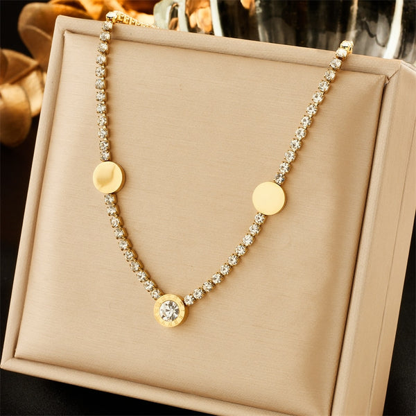 316L Stainless Steel Round Roman Numerals Choker Necklace For Women