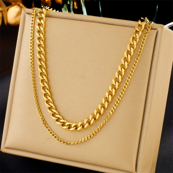 316L Stainless Steel Double-layer Link Chains Necklace For Women