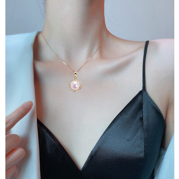 Collar con colgante de perla cuadrada, 100 % perla natural auténtica