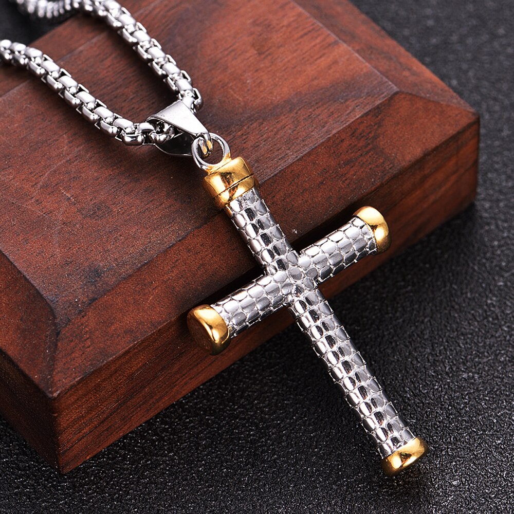 Vintage Christian Believer Stainless Steel Cross Pendant Necklace