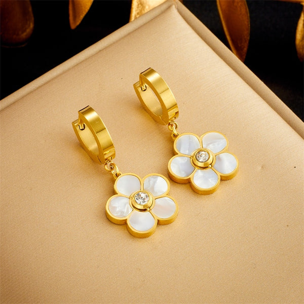 316L Stainless Steel Sweet Flowers Pendant Earrings For Women
