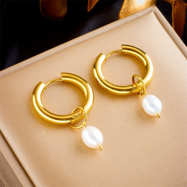316L Stainless Steel Pearl Pendant Earrings For Women