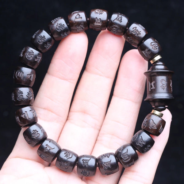 Pulsera de cuentas de ébano con seis palabras de la verdad, de 10 mm x 11 mm, para hombre y mujer