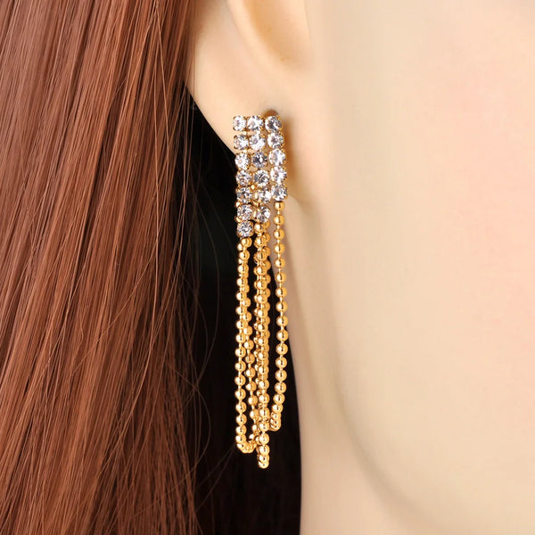 Pendientes de borlas con cadena de diamantes de imitación de moda para mujer