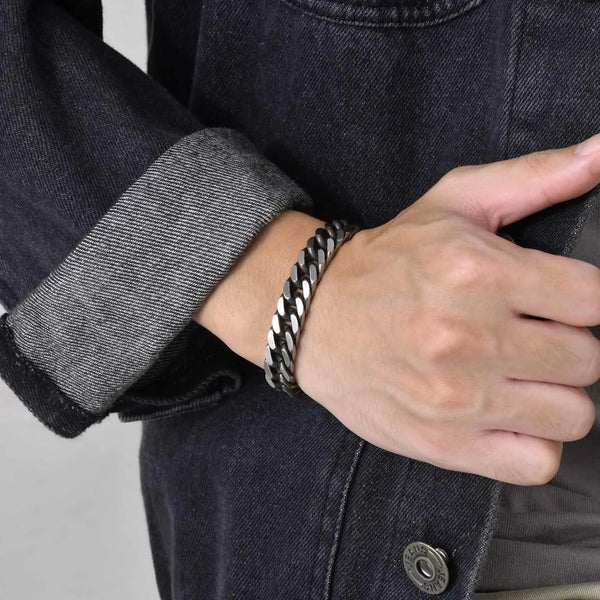 8.5/10.5mm Width Retro Silver Color Stainless Steel Cuban Chain Bracelets for Men