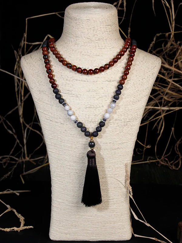 Complete necklace and tassel,8mm,Mahogany obsidian Volcanic stone
