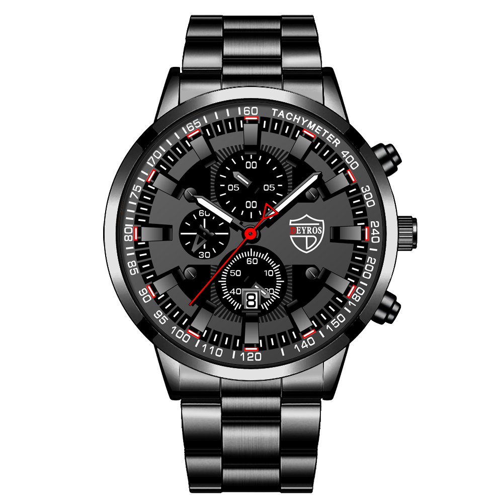 Mens Watches Fashion Luxury Men Black Stainless Steel Quartz Wristwatch
