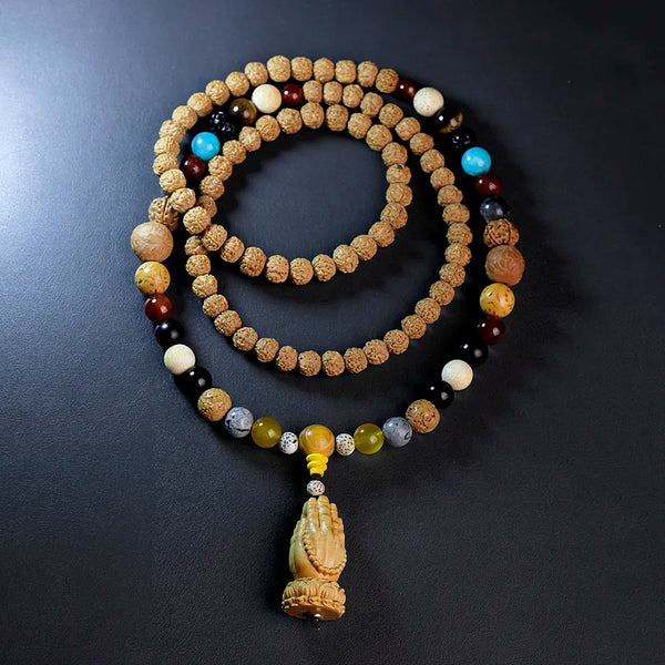 Japa mala 108 cuentas Vajra Bodhi, pulsera Japamala naturalmente rudraksha