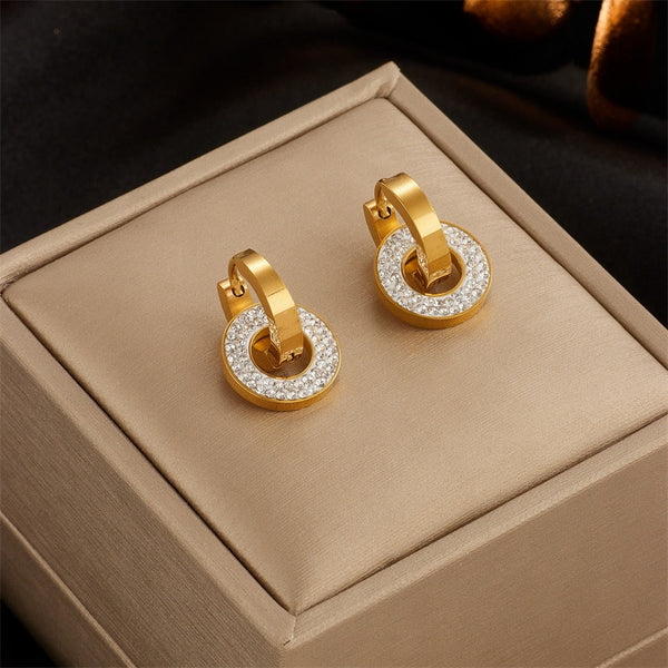 316 Stainless Steel White Rhinestone Hoop Earrings For Women