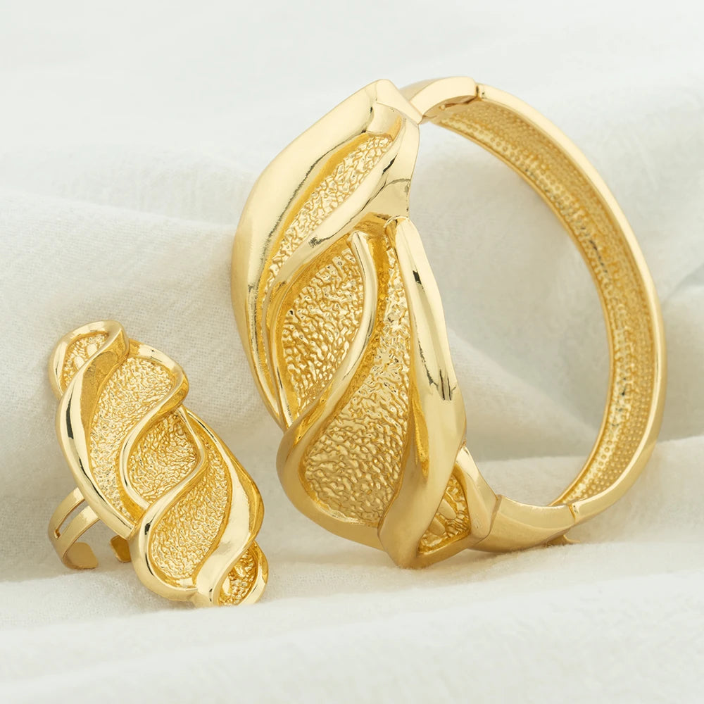 African Gold Color Bangles with Ring
