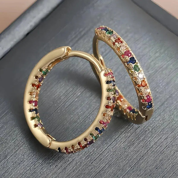 Trendy Gold Color Cubic Zirconia Round Copper Earrings For Women
