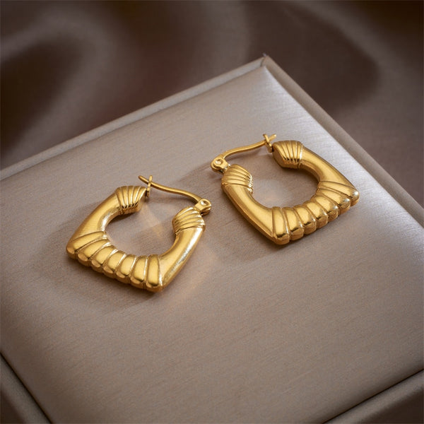 Pendientes de aro geométricos de acero inoxidable 316L color dorado para mujer