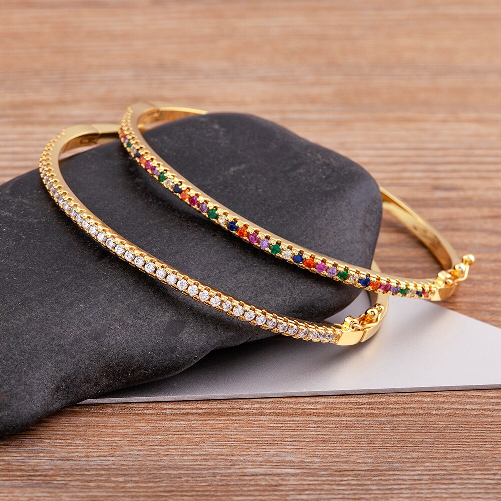 Top Quality Colorful White Color Cubic Zirconia Thin Bangles Bracelets for Women