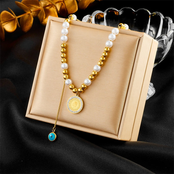 316L Stainless Steel Portrait Coin Pendant Necklace For Women