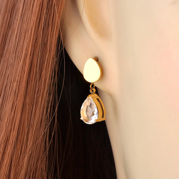 Pendientes de gota de agua con circonita cúbica para mujer