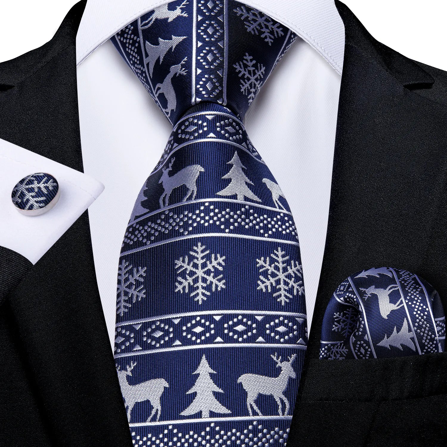 Christmas Men's Silk Tie set Handkerchief Cufflinks