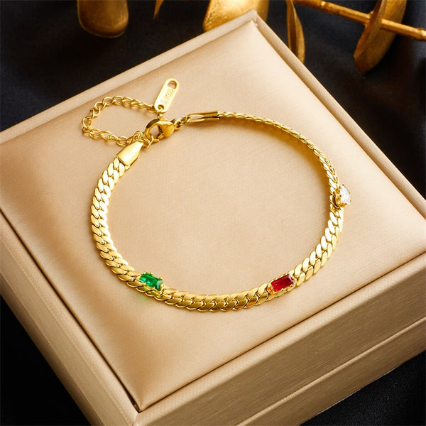 316L Stainless Steel Square Coloful Zircon Bracelet For Women