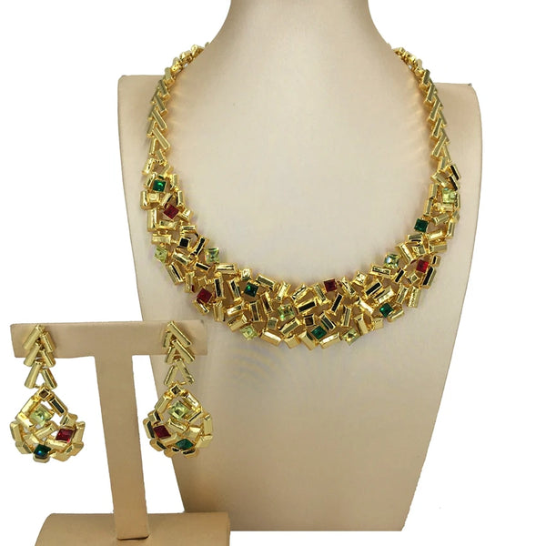 Conjuntos de joyería de Dubái más nuevos: hermosos collares con piedras de colores para mujer