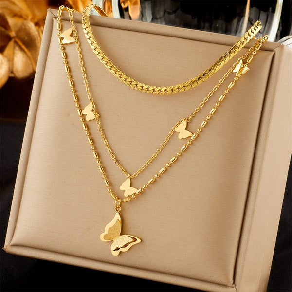 316L Stainless Steel Gold Color Butterfly Pendant Necklace For Women