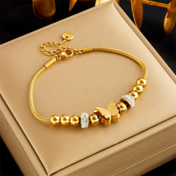 316L Stainless Steel Butterfly Beads Charm Bracelet For Women