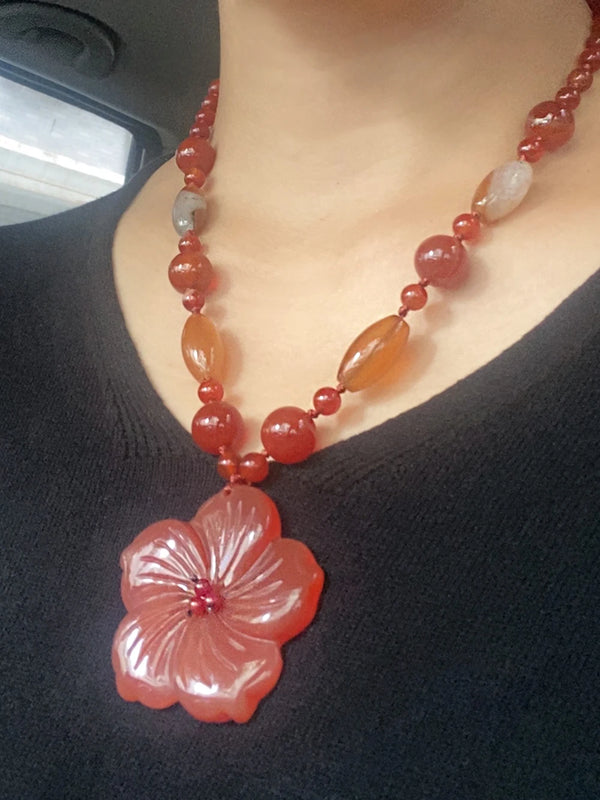 Gargantilla corta para mujer, collar con forma de flor de ágata roja natural