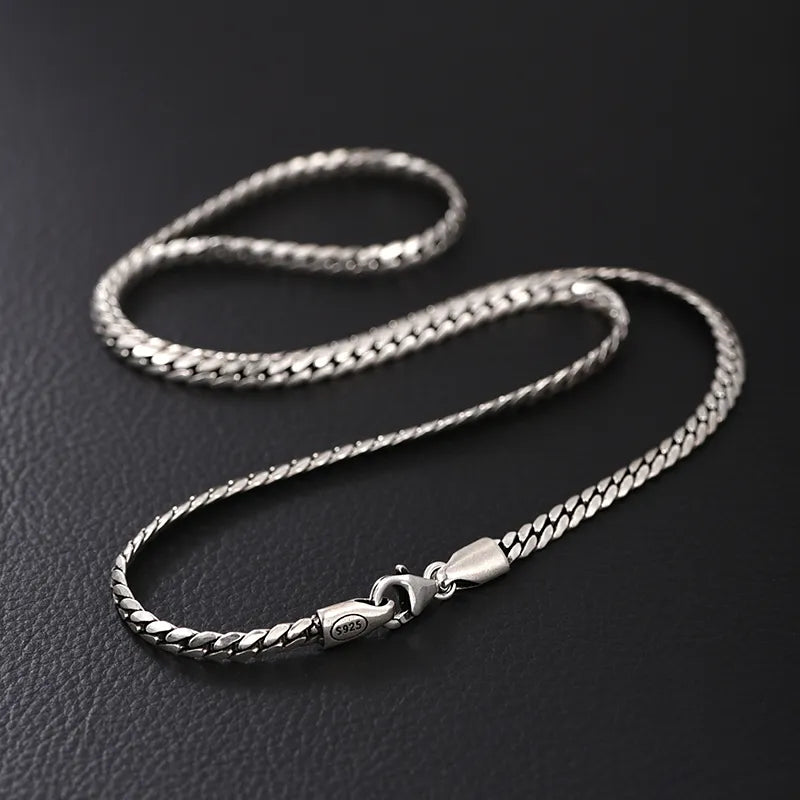 925 Silver Necklace Men's Snake Bone Chain Tide Brand Retro Thai Silver Ins Niche Design Jewelry