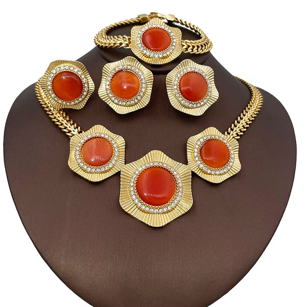 Conjunto de joyas de ópalo italiano brasileño con collares blancos y rojos, 4 piezas